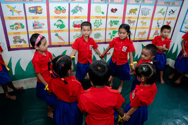 Kinderen op een school in Gazaria
